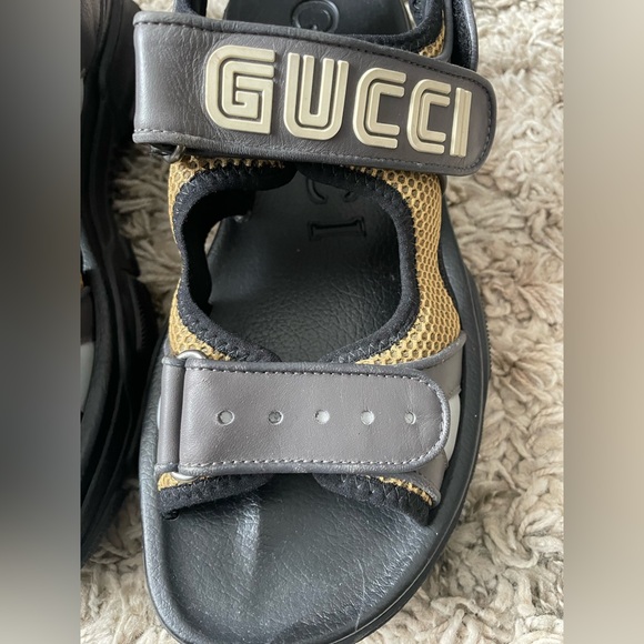 GUCCI SEGA Aguru Trek Sandals Leather Black Brown size 9 US main image 7